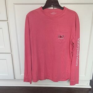 Vineyard Vines Football Youth Large (16) Coral Long Sleeve Tee
